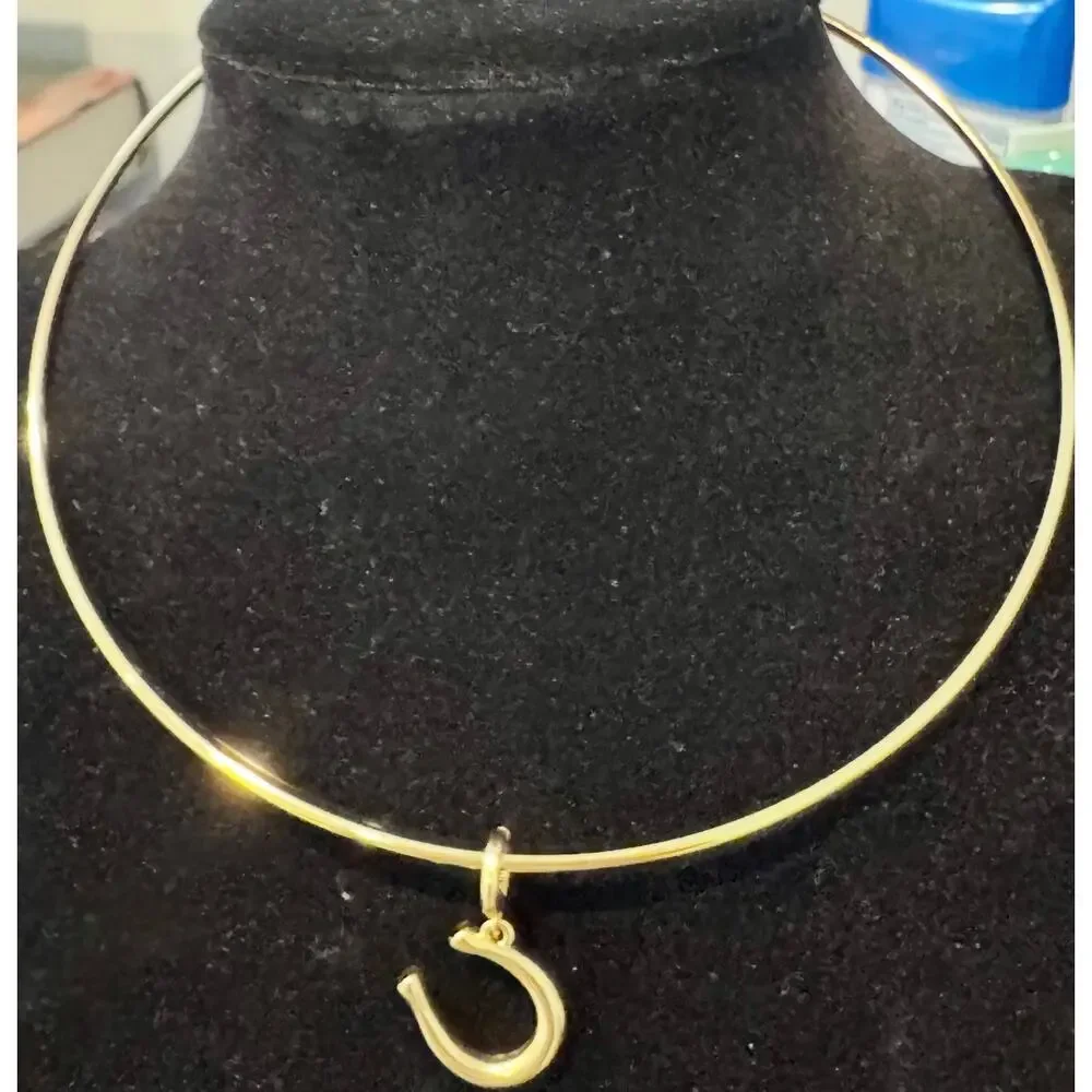 Madewell Horse Shoe Charm Wire Choker Necklace Antique Gold One Size NWT - Picture 5 of 10
